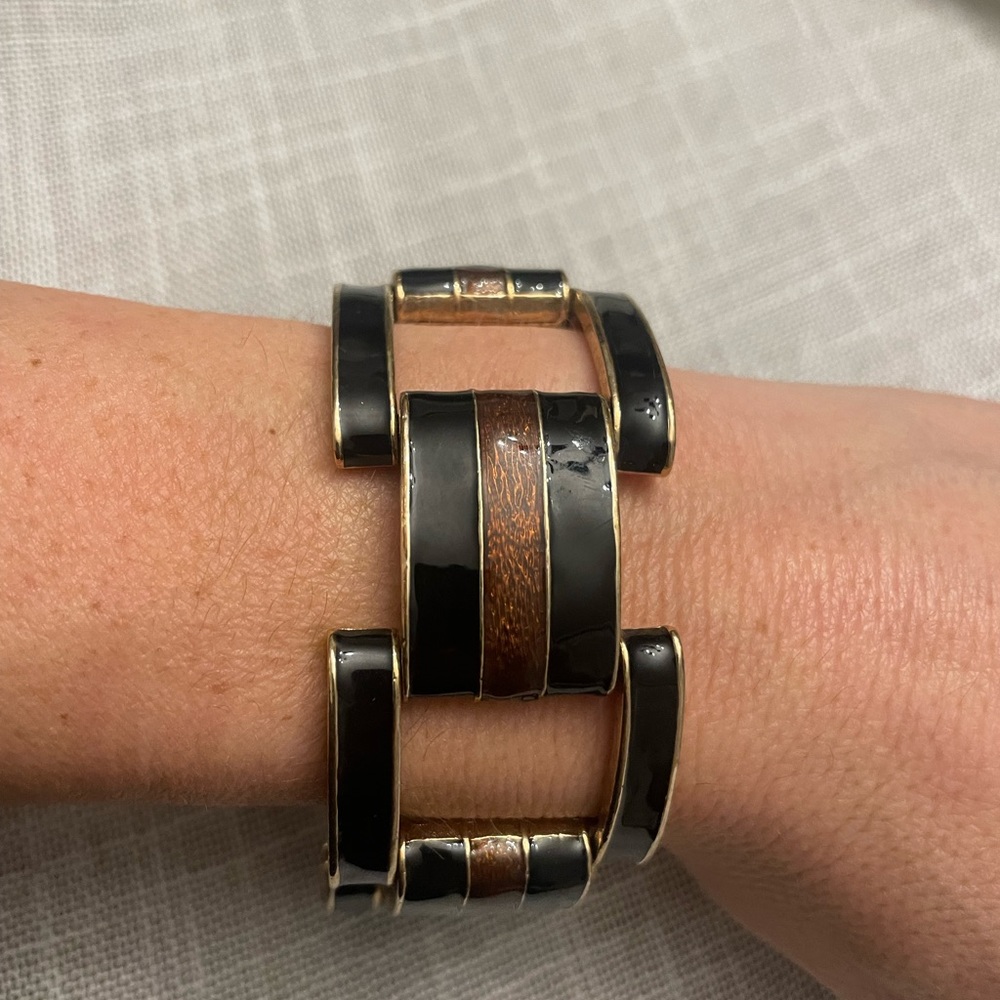 Statement Tortoise And Black Enamel Link Bracelet - image 3